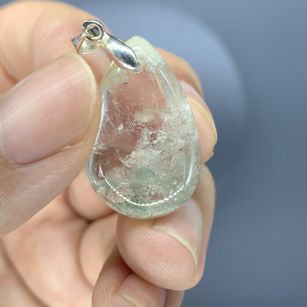 Natural Light Green Phantom Quartz Pendant, Crystal Pendant